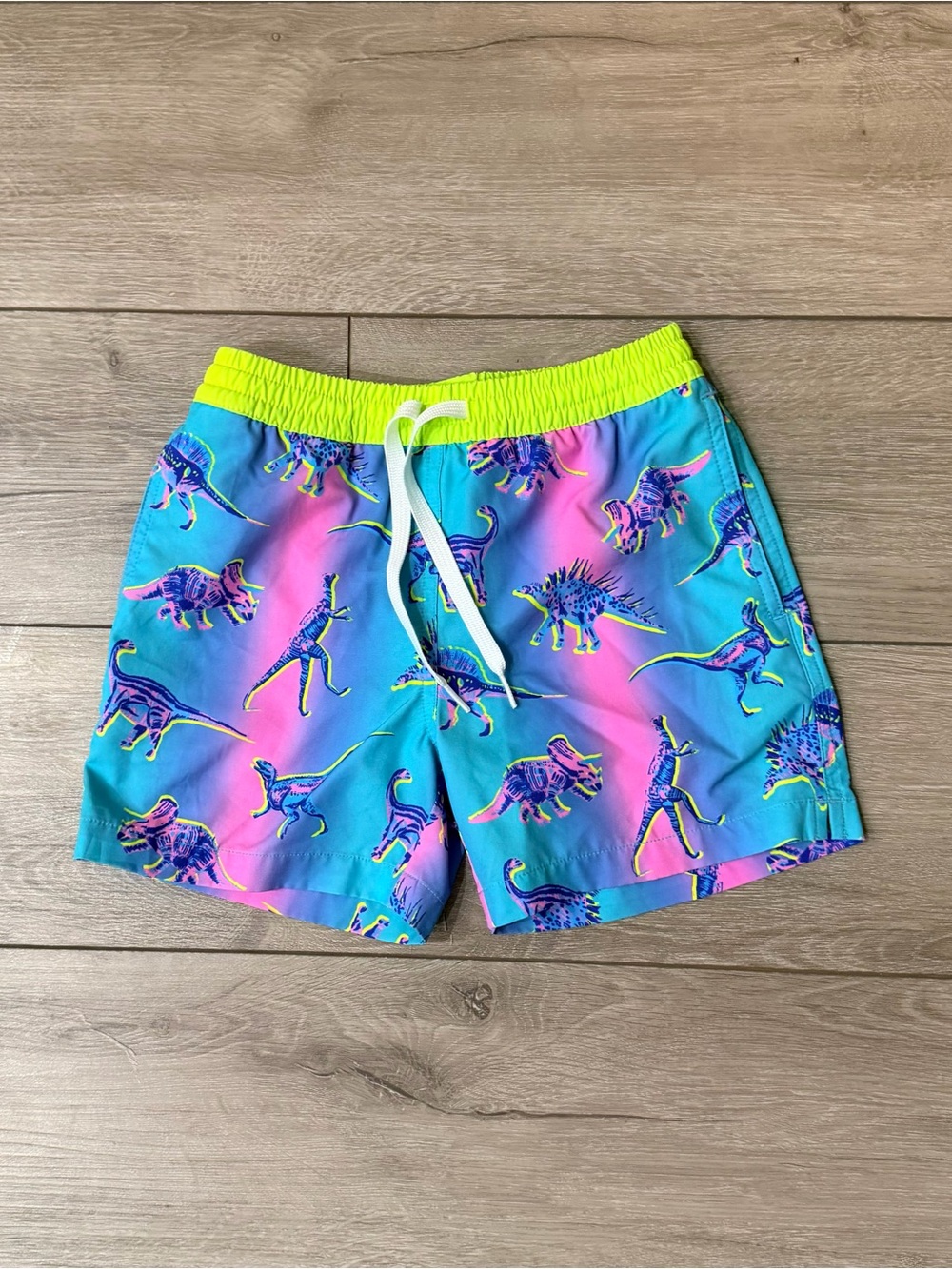 Boy’s chubbies Neon Dinosaur Swim Shorts - Teal, Pink & Neon Yellow XS(6/7)